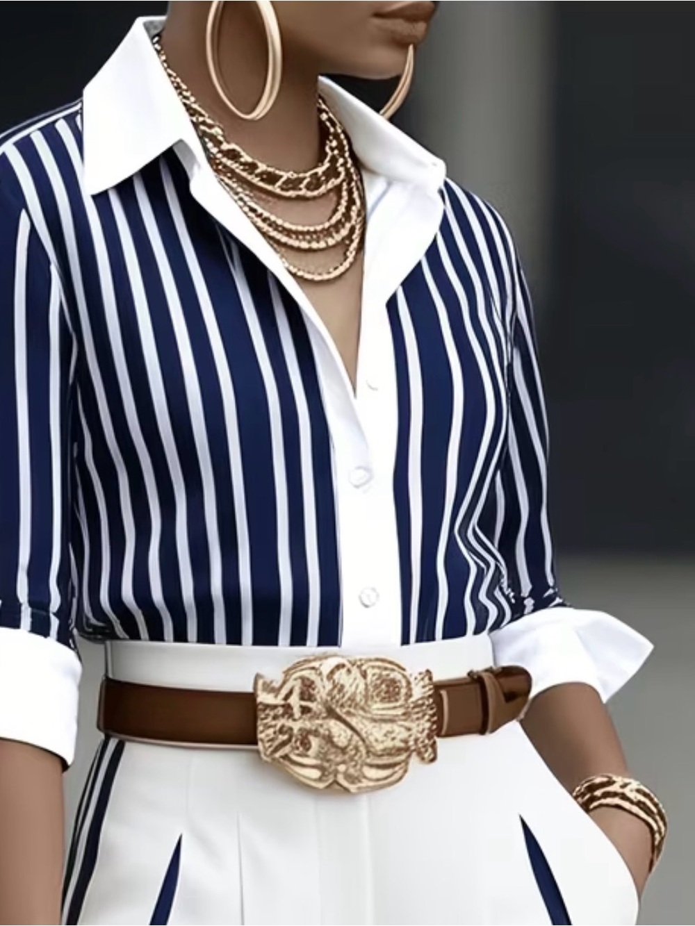 Women's Navy Striped Shirt - Picture 4 of 4